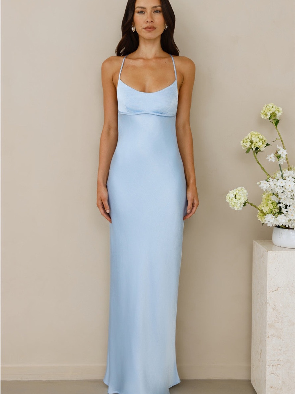 Hello Molly Pale Blue Satin Slip Maxi Dress